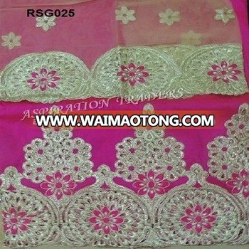 Most popular gold pattern silk fabric with Embroidered Blouse