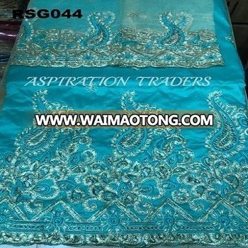 African / Indian george fabric beaded embroidery wholesale polish lace fabric